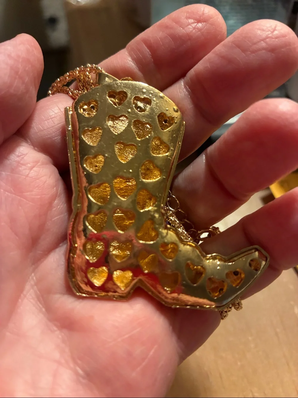 Purple Cowboy Boot Pendant Necklace with Multicolor Rhinestones